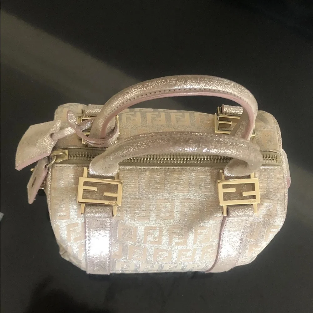 Rare Vintage Fendi Mini Metallic Zucchino Bauletto Bag - Picture 9 of 13